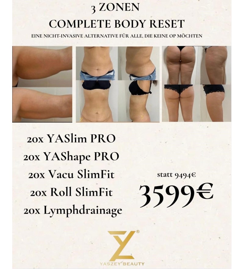 Bodyforming-pakket 9 – Complete Body Reset (20x YASlim Pro, YAShape Pro, Vacu SlimFit, Roll SlimFit, lymfedrainage)