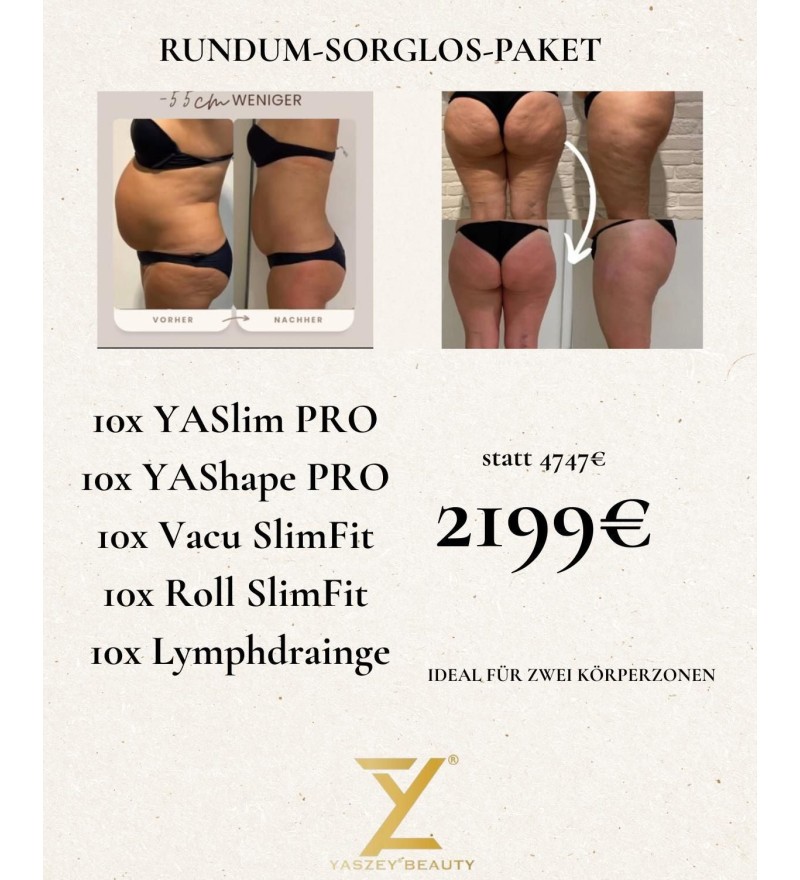 Bodyforming-pakket 7 – All-in pakket (10x YASlim Pro, YAShape Pro, Vacu SlimFit, Roll SlimFit, lymfedrainage)